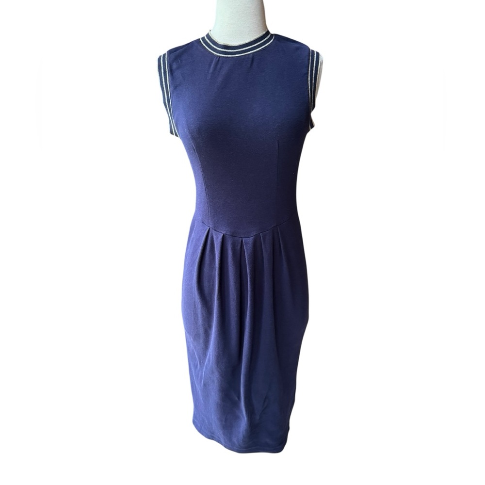 1980s Linda Lewis 100% Cotton Gold Sparkly Trim Fitted Bodice w/Pleats at Waist